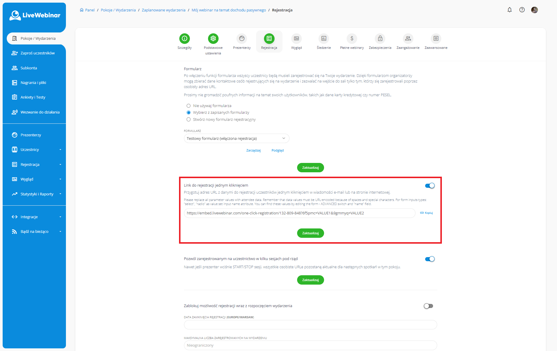 one click registration link to your webinar