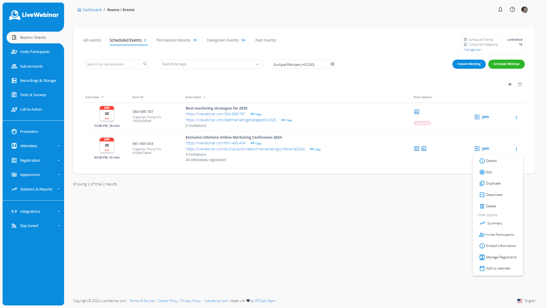 How to invite participants to a webinar in LiveWebinar?