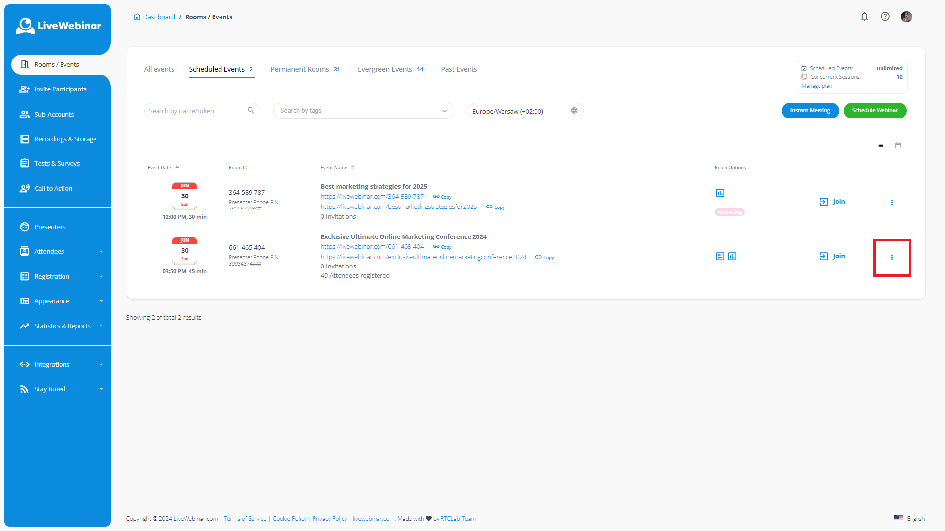 How to invite participants to a webinar in LiveWebinar?