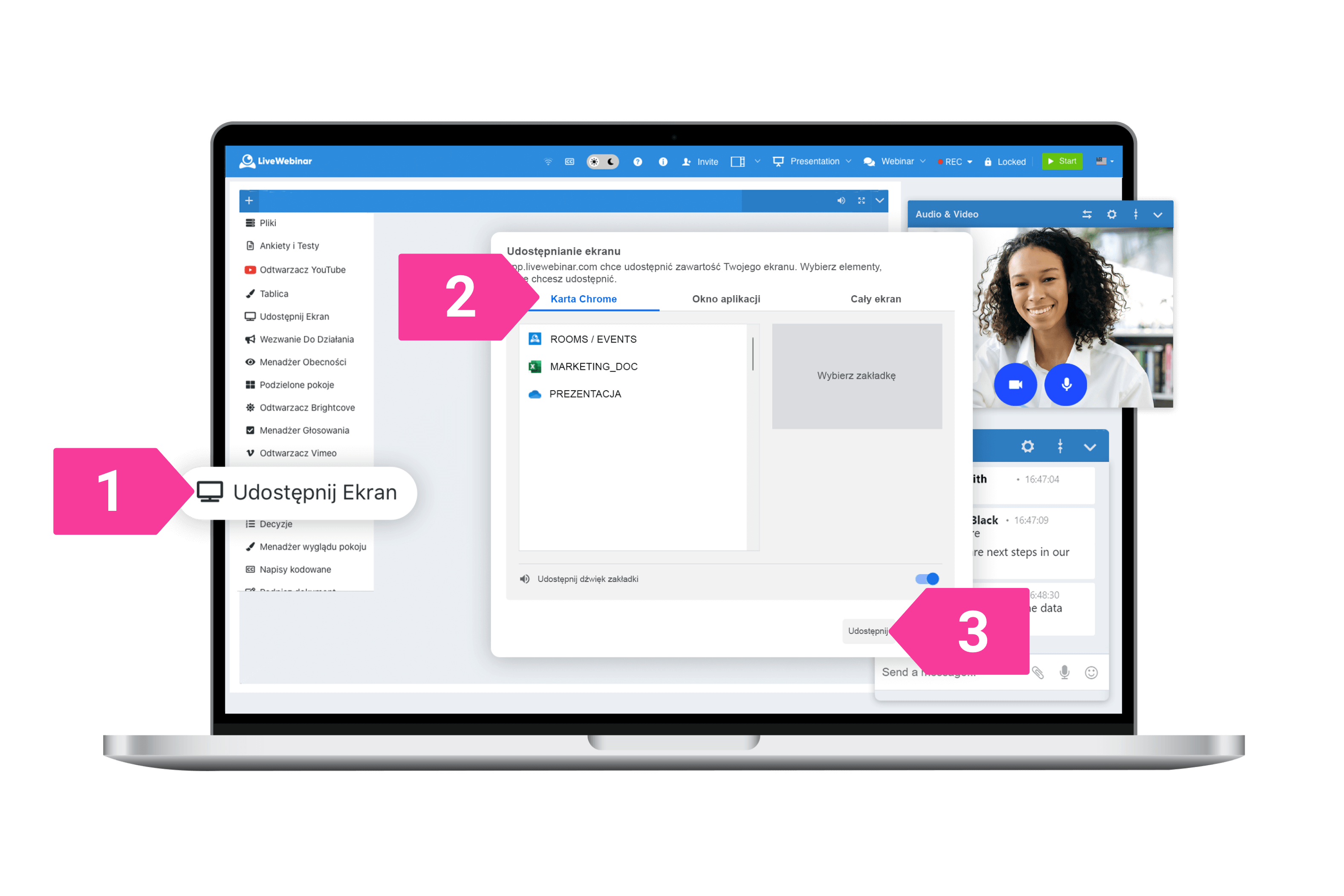 udostępnianie ekranu 