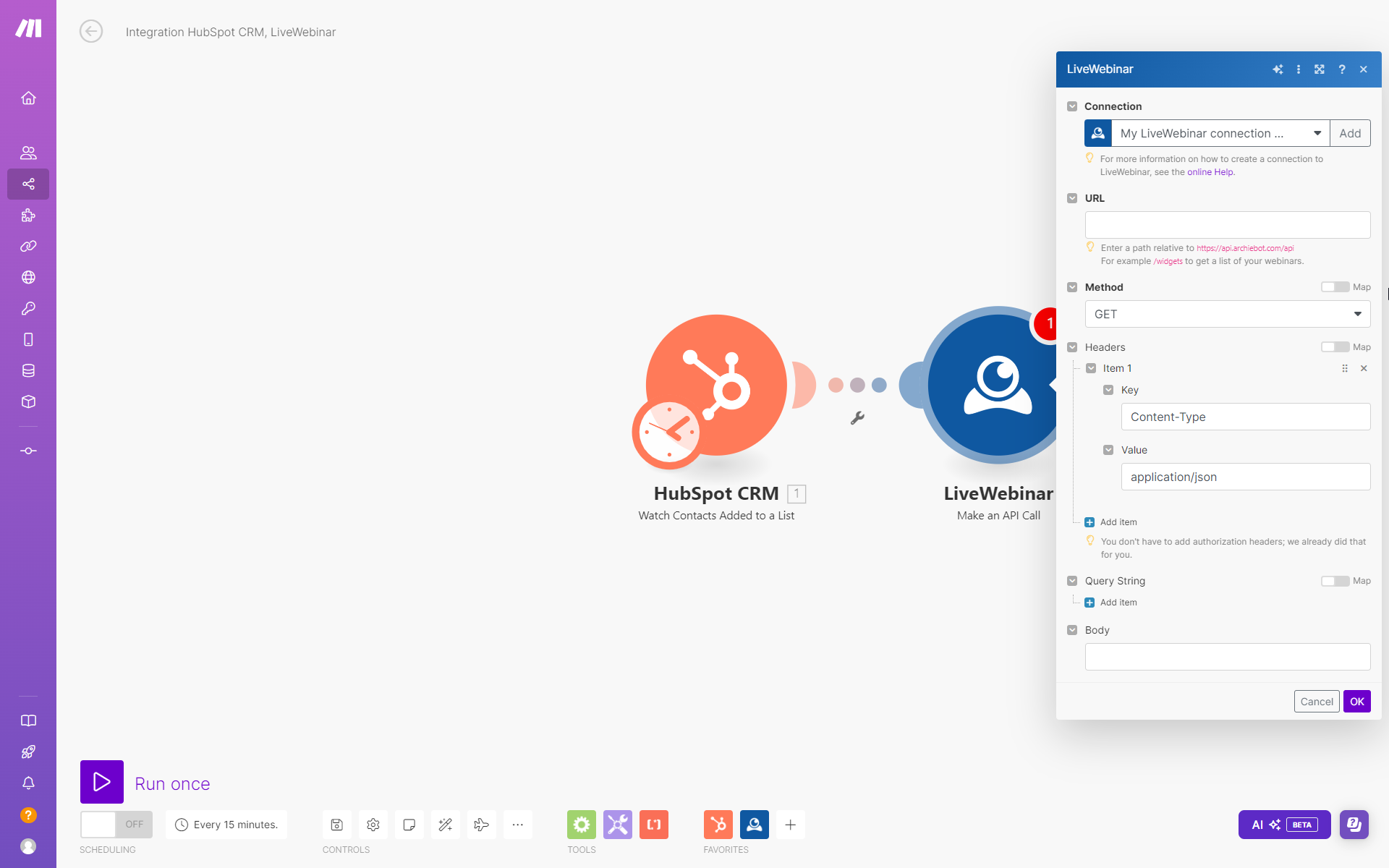 How do I add a contact from the Hubspot list as a registered webinar participant on the LiveWebinar platform?