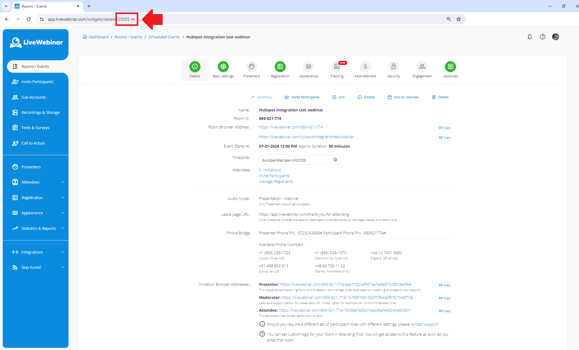 How do I add a contact from the Hubspot list as a registered webinar participant on the LiveWebinar platform?